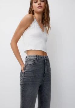 PULL & BEAR Super High Waisted - Jeans Skinny Fit - Dark Grey -DeFacto Negozio 06770a0d5893489689af10360a57e3f5
