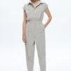 Pleated StripedTuta JumpsuitStriped Beige Donna Tute Jumpsuit ADK21T005-B11