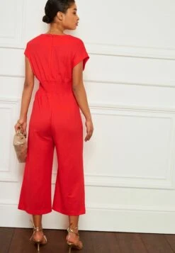 Next Short Sleeves Pleated Corset Detail Wide Leg JumpsuitTuta JumpsuitRed Donna Tute Jumpsuit NX321T0NU-G11