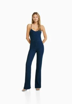 BERSHKA Elastic With Cut-Out BackTuta JumpsuitLight Blue Denim Donna Tute Jumpsuit BEJ21T0B2-K11
