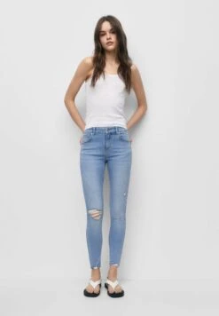 PULL & BEAR Mid Waist RippedJeans Skinny FitStone Blue Denim Donna Jeans PUC21N0KV-K11 -DeFacto Negozio 5352125f6a0e4f9aaee9196272f90554