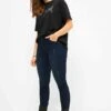 Cut Out Zoom 5 Pocket Elastische Tailleband RitJeans Skinny FitDonkerblauw Denim Donna Jeans S2Q21N03Q-K11