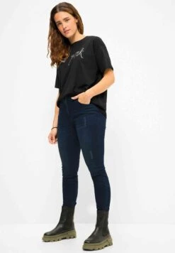Cut Out Zoom 5 Pocket Elastische Tailleband RitJeans Skinny FitDonkerblauw Denim Donna Jeans S2Q21N03Q-K11