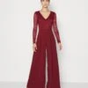 Wal G Sleeve V NeckTuta JumpsuitWine Donna Tute Jumpsuit WG021T0AY-G11