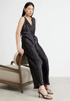 DKNY Double V Neck PleatedTuta JumpsuitBlack Donna Tute Jumpsuit DK121C0VL-Q11