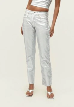 Stradivarius Low-Cut Metallic Jeans A SigarettaSilver Coloured Donna Jeans STH21N0I1-D11
