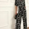 Next Wide Leg V-Neck JumpsuitTuta JumpsuitBlack Geo Donna Tute Jumpsuit NX321T0QA-Q12