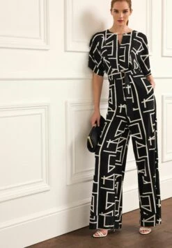 Next Wide Leg V-Neck JumpsuitTuta JumpsuitBlack Geo Donna Tute Jumpsuit NX321T0QA-Q12