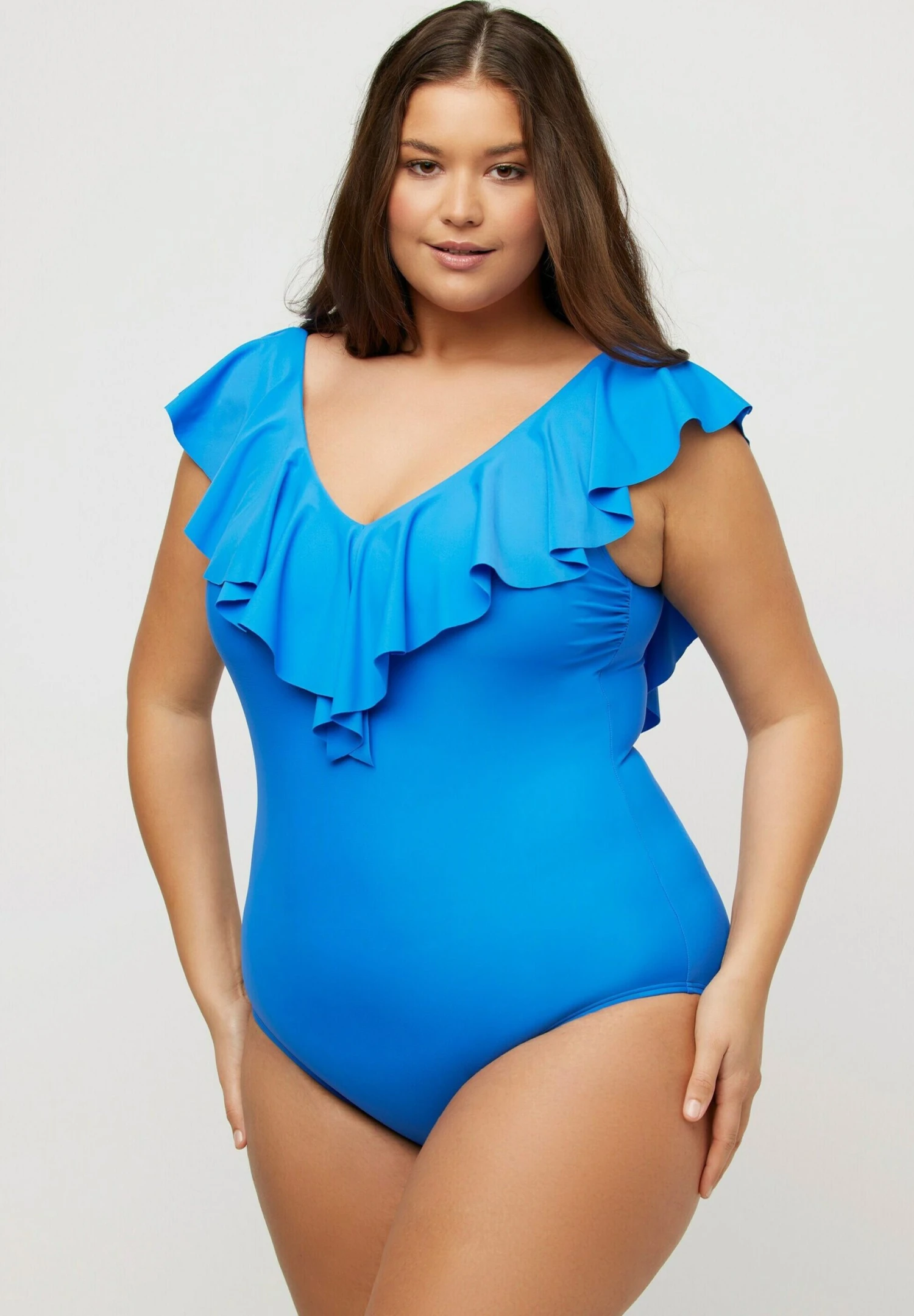 Ulla Popken Badeanzug, Volant, V-Ausschnitt, SoftcupsCostume Da BagnoPfauenblau Donna Moda Mare UP181G0G5-K11 6 Ulla Popken Badeanzug, Volant, V-Ausschnitt, SoftcupsCostume Da BagnoPfauenblau Donna Moda Mare UP181G0G5-K11 - immagine 4