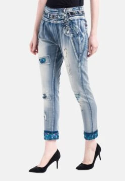 Koroshi Embroidered SemibaggyJeans Slim FitAzul Med Medium Blue Donna Jeans KOL21N04R-K11 -DeFacto Negozio fc96664a66b64b5da03919181c999877